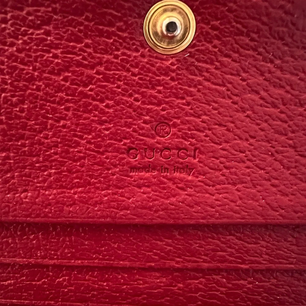 Gucci Red and Beige Card Holder with Bee Accent - Picture 3 of 12